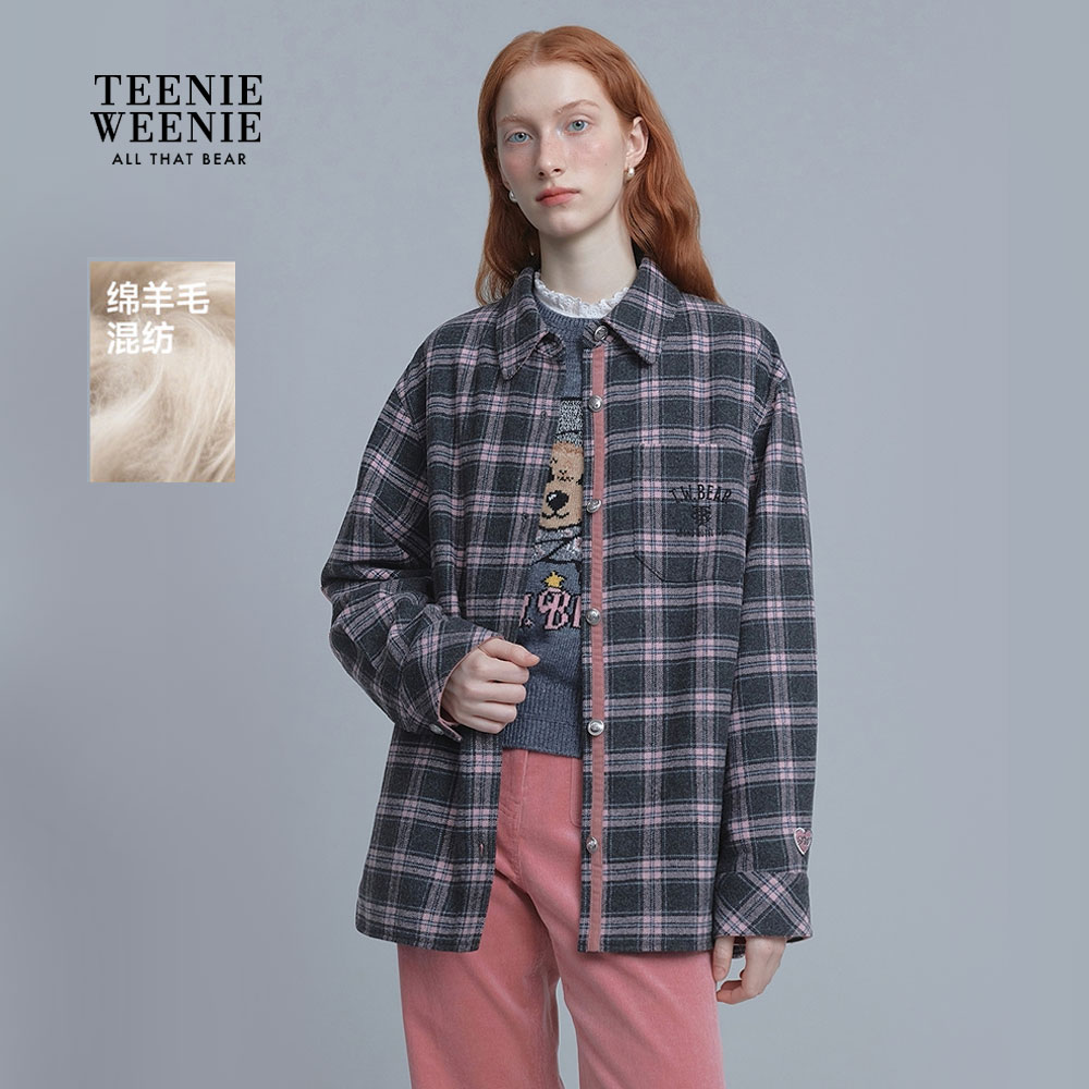 TeenieWeenie小熊女装毛呢大衣25冬季衬衫型毛呢夹克TTJW254CC2B