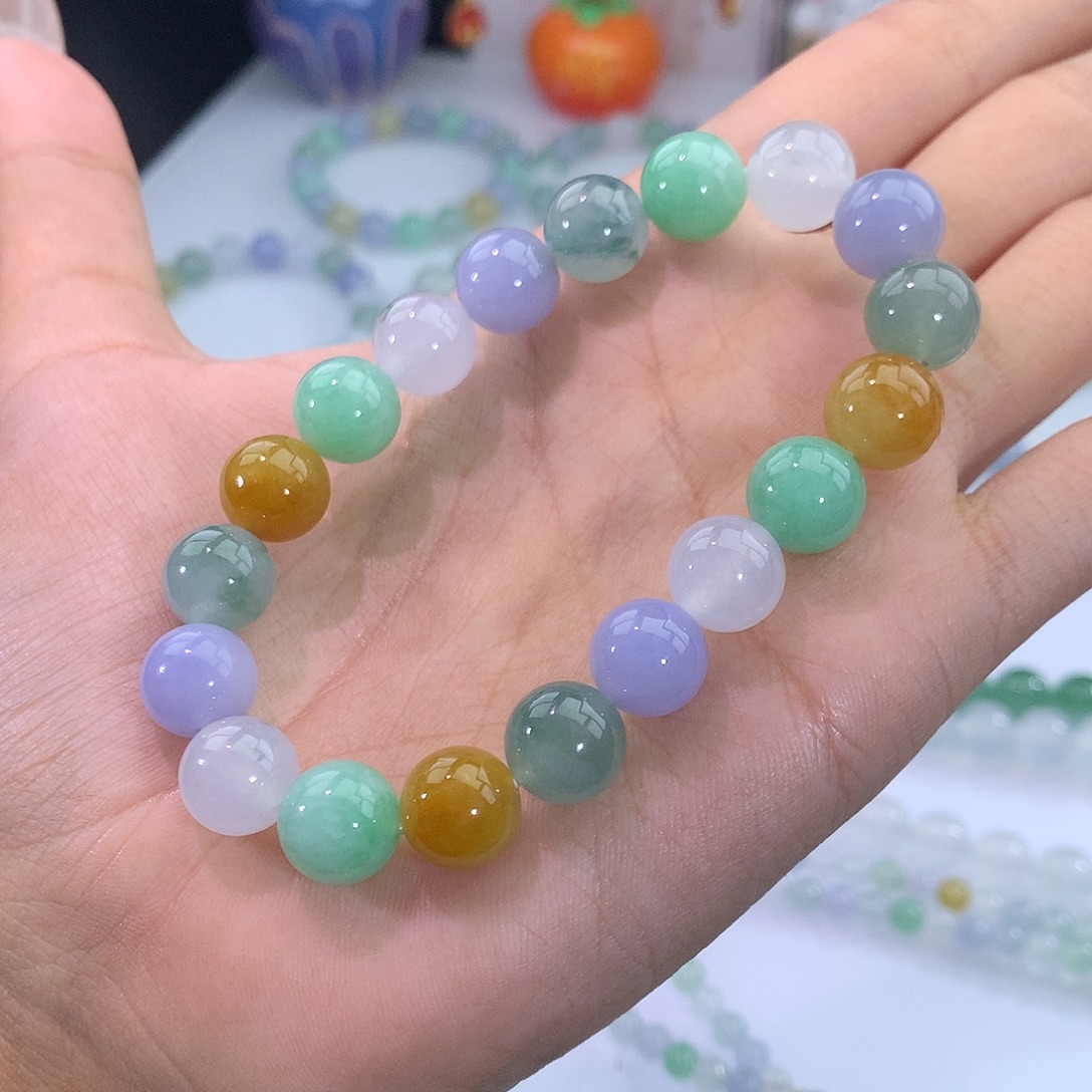 翡翠未镶嵌手链14号 浓郁冰多宝手串