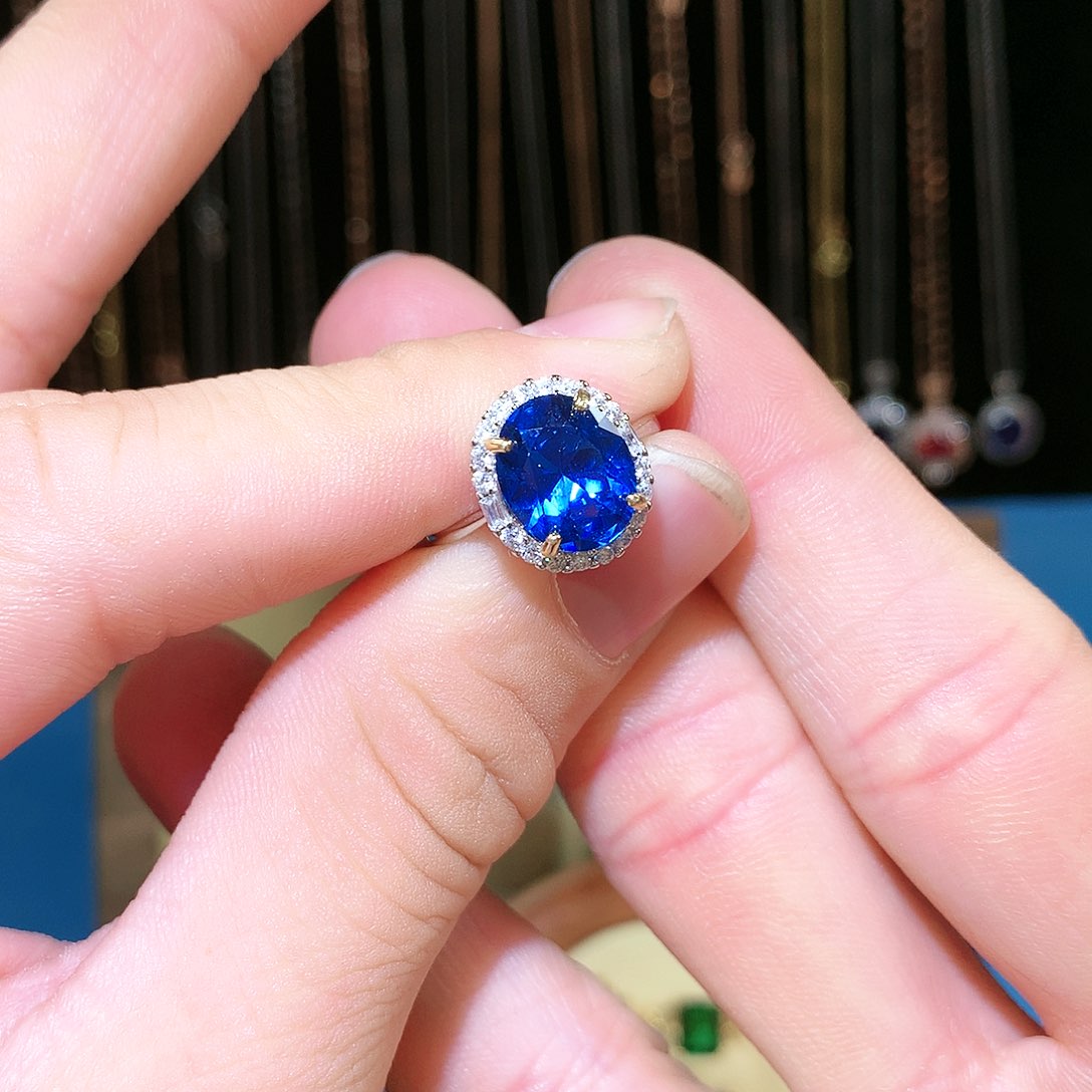 蓝宝石戒指银S925镶嵌