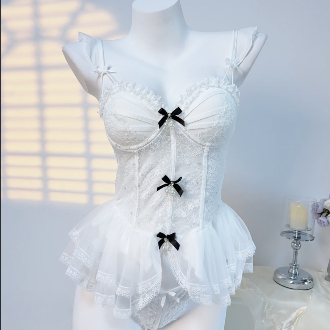 恋迷【80-140】超仙纯欲蕾丝显瘦性感睡衣法式带胸垫吊带裙家居服女