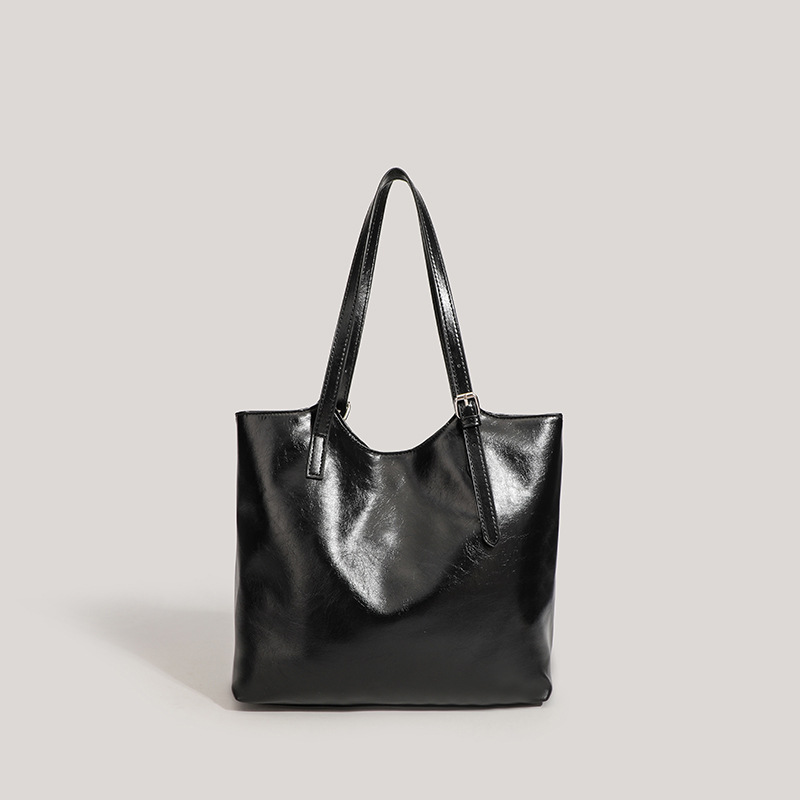 时尚通勤大容量托特包女学生休闲百搭单肩包女士黑色小众简约腋下