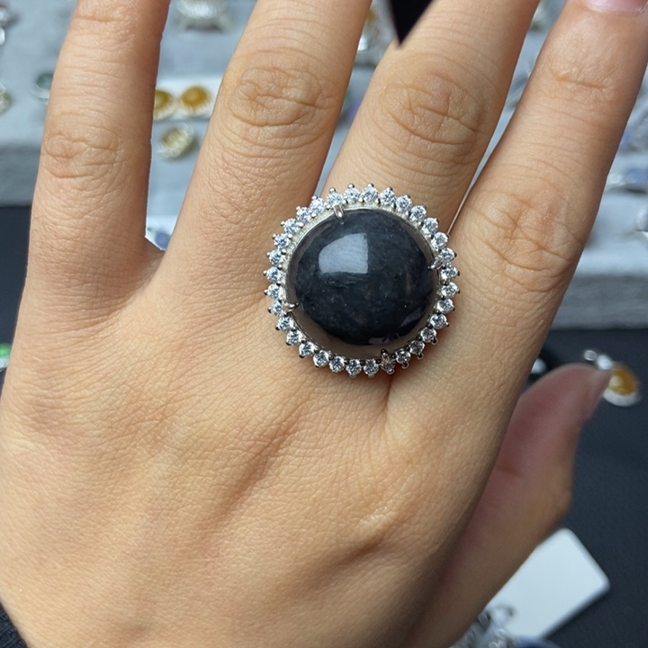 翡翠戒指银S925镶嵌戒指