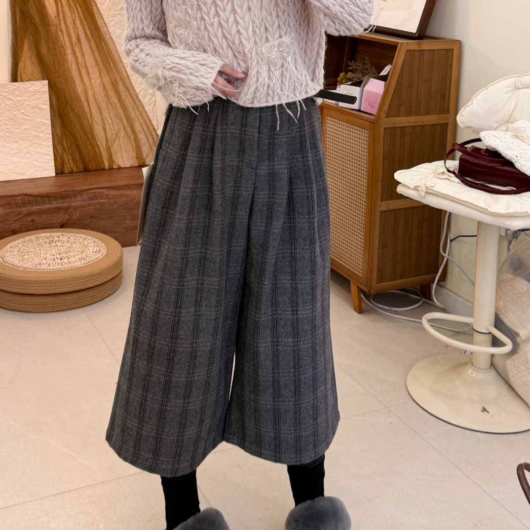 韩版七分格子裤洋气休闲百搭阔腿裤显瘦高级感5255