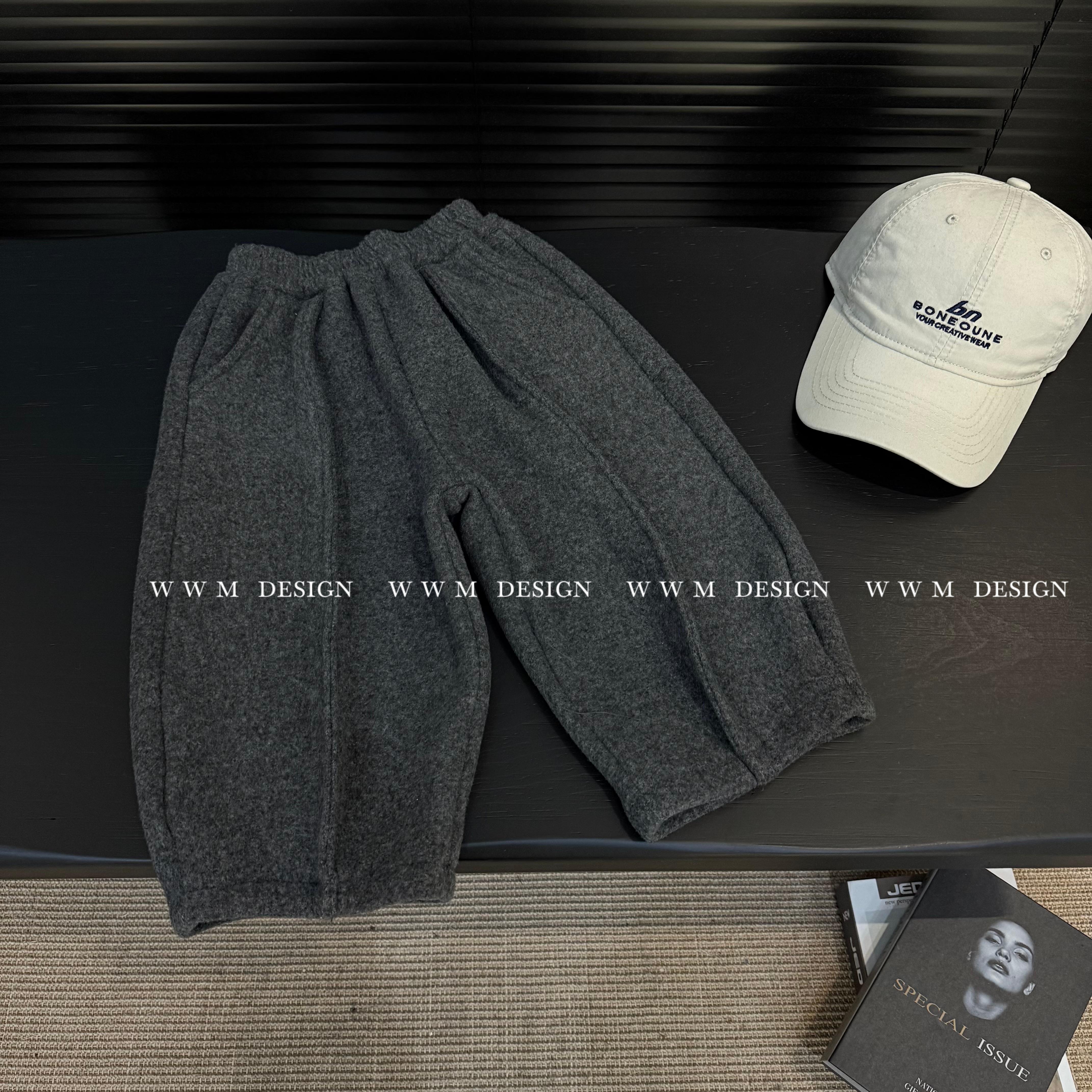 【文文妈】冬季新款韩版儿童时尚纯色加绒休闲风卫裤男女童