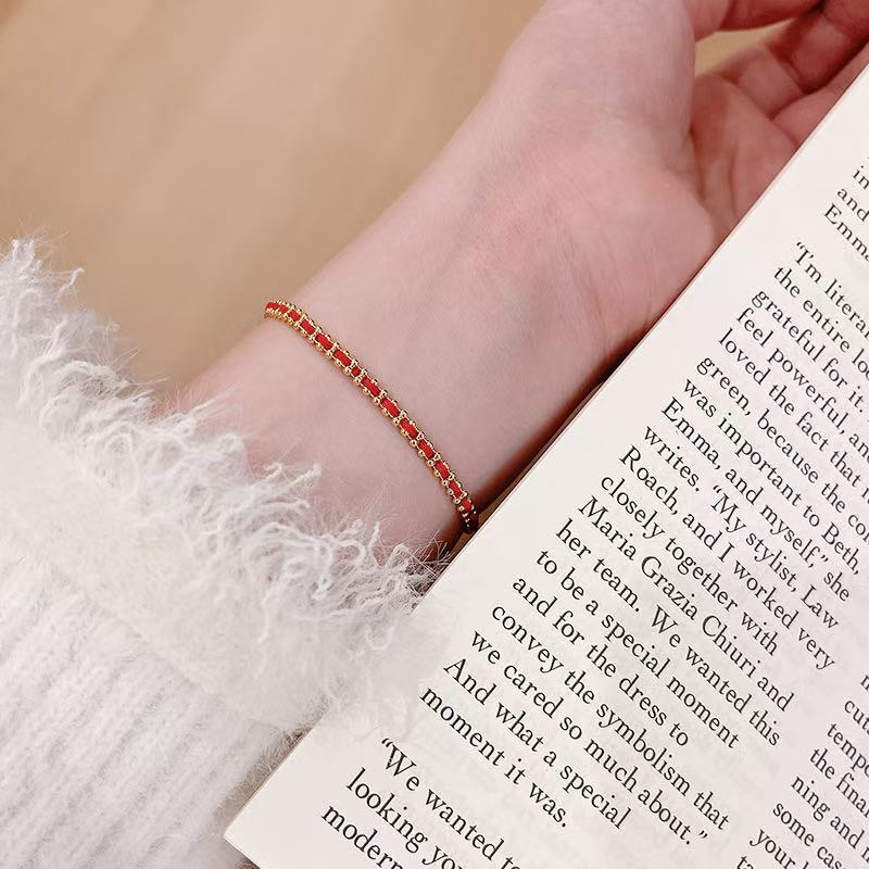 铜合金手链 A528   时尚轻奢气质百搭手工红色小众简约ins手链