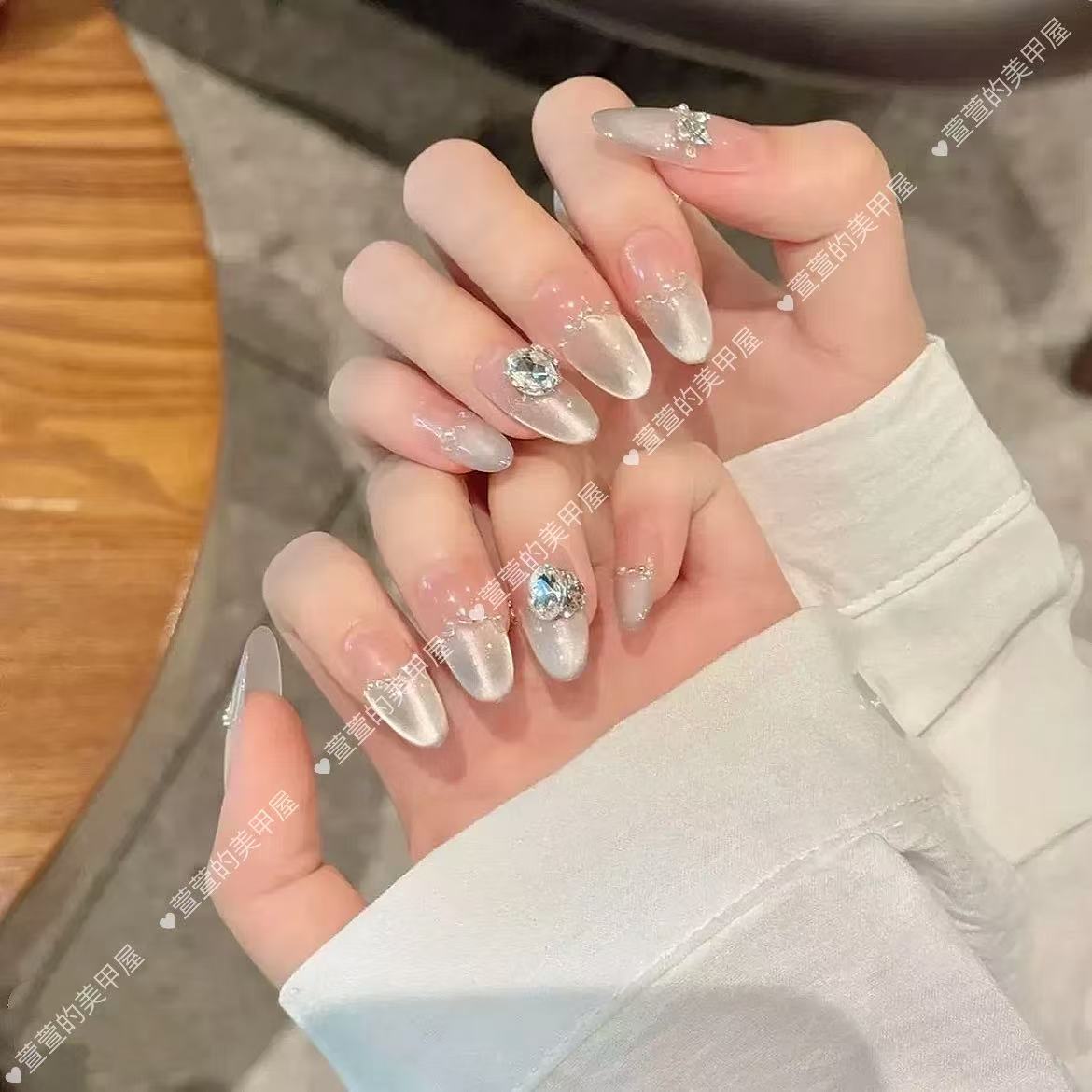 月光少女纯手工光疗美甲贴果冻贴片指甲穿戴甲简约梯形重复使用