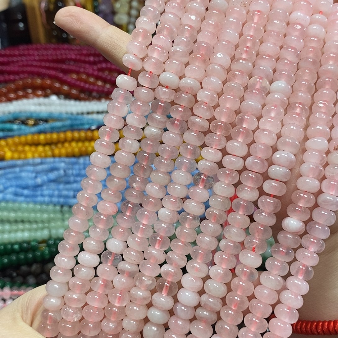 玛瑙/玉髓未镶嵌珠宝半成品粉晶算盘一条卡8mm