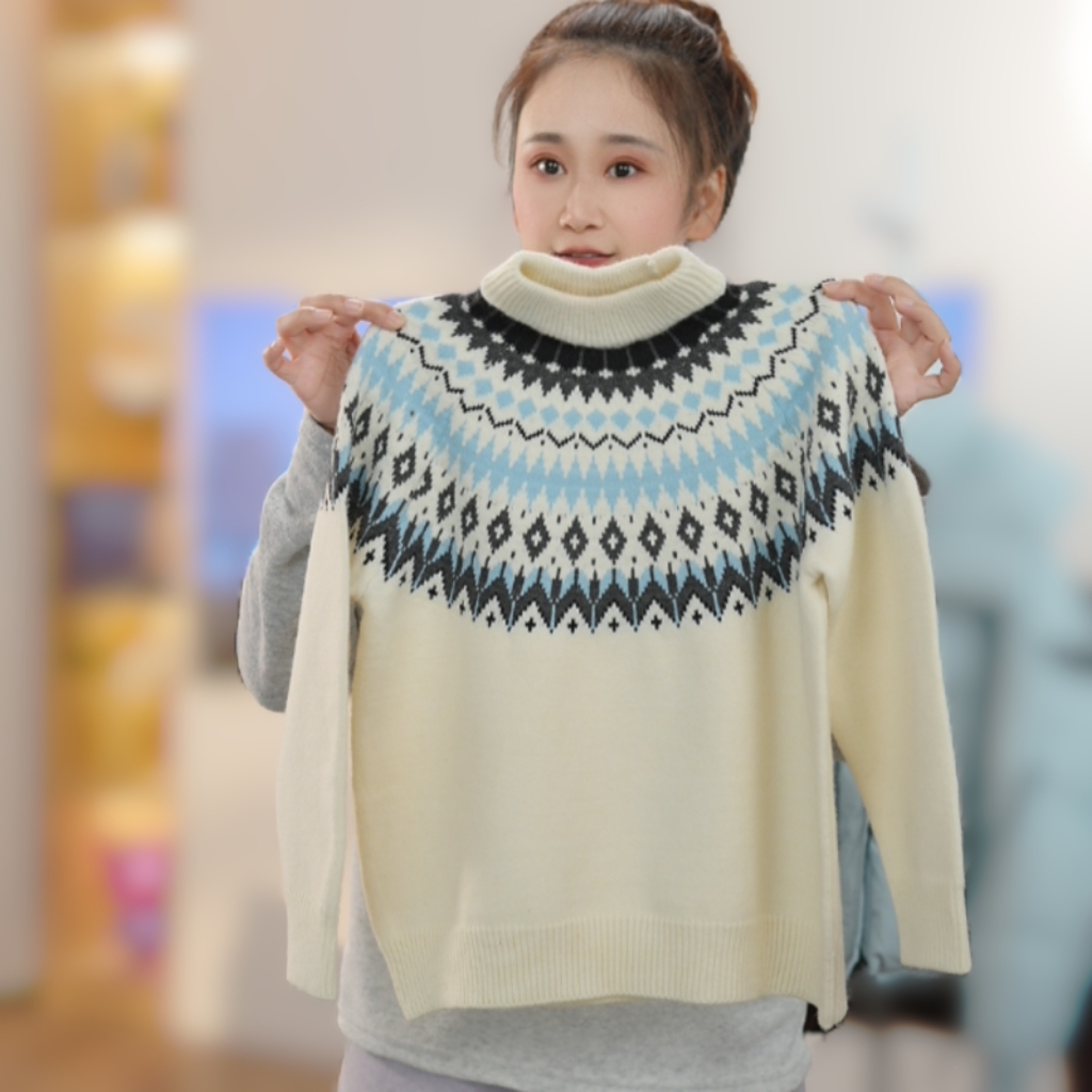 亲子装2025女童中大童毛衣费尔岛洋气宽松时尚针织保暖毛衣zb0918