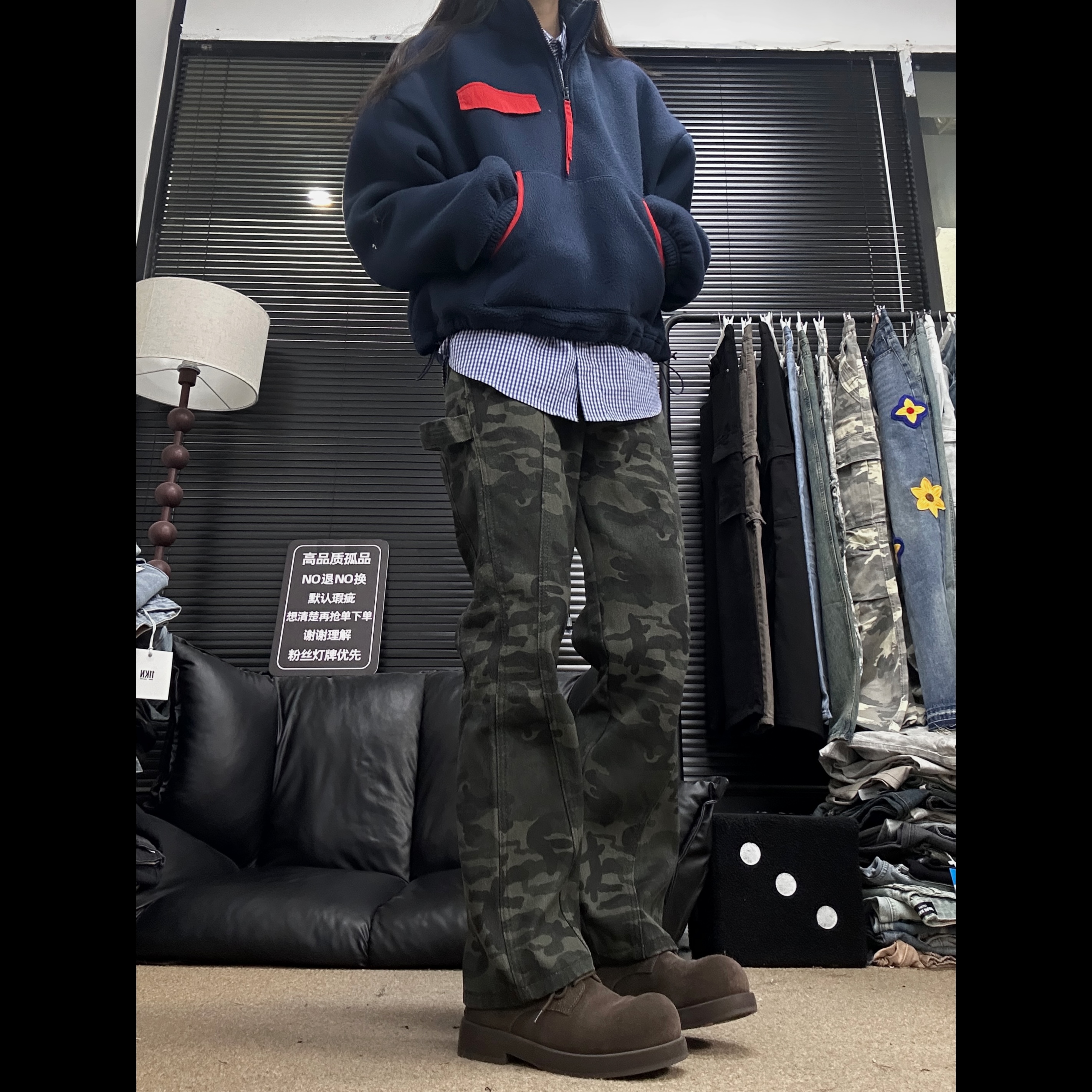 BEIDUO美式伐木拼边迷彩牛仔伐木裤个别瑕疵介意勿拍