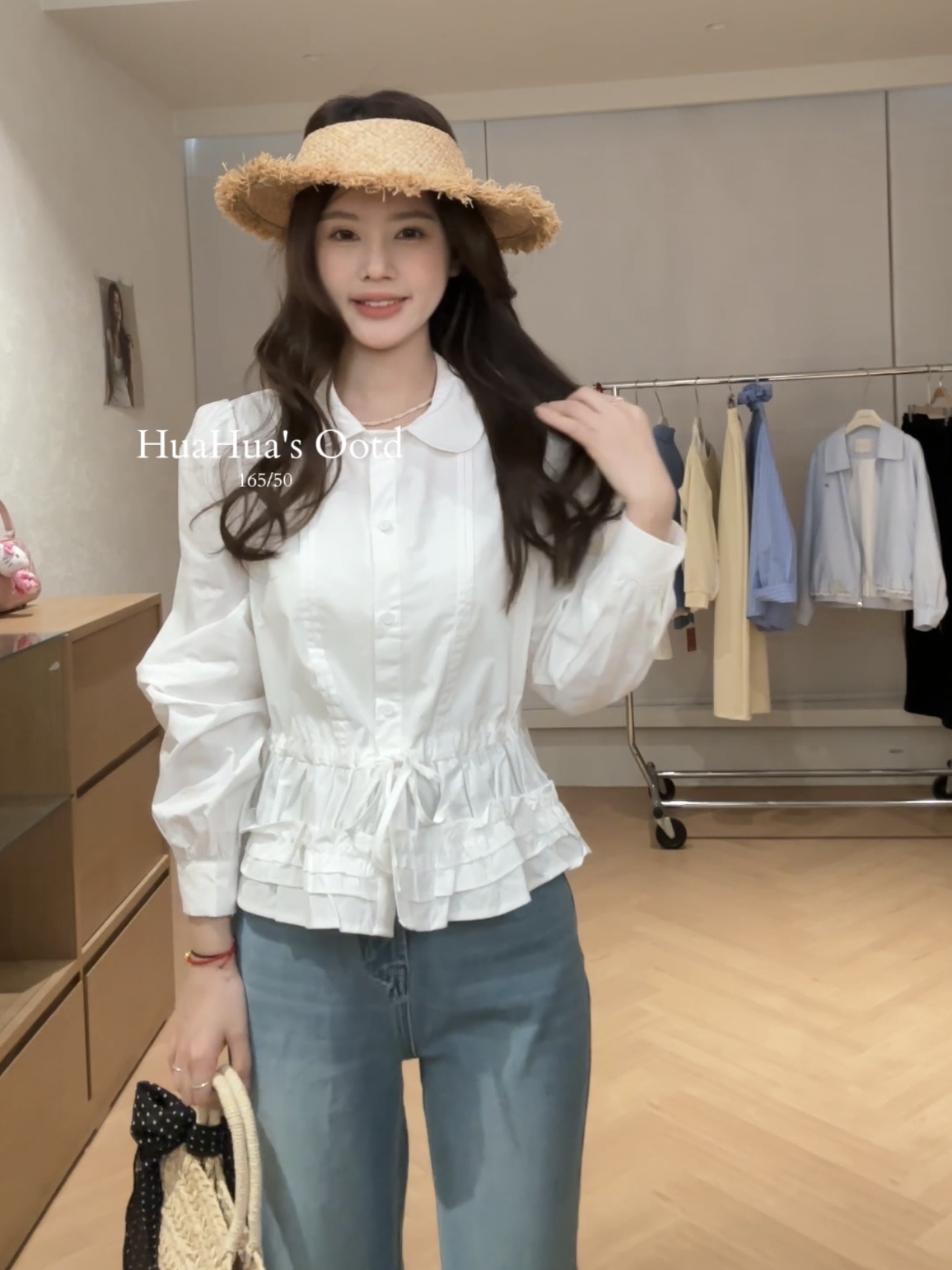 【花花】花瓣衬衫~100%棉蓬蓬下摆花瓣边短款韩系翻领小衫