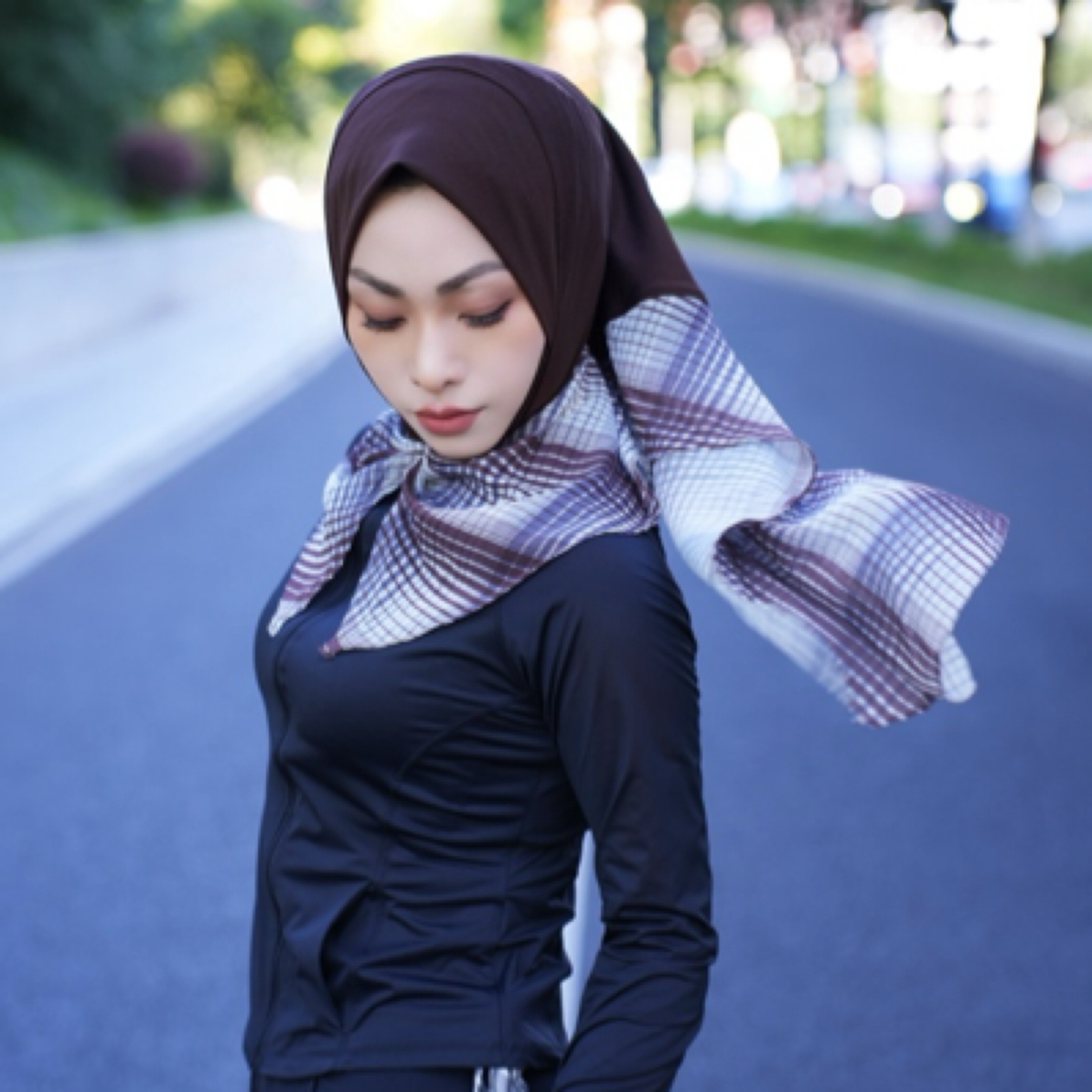 秀英.菲戈夏超薄透气经典格子拼接高品质燕尾【不羁的心】套头巾