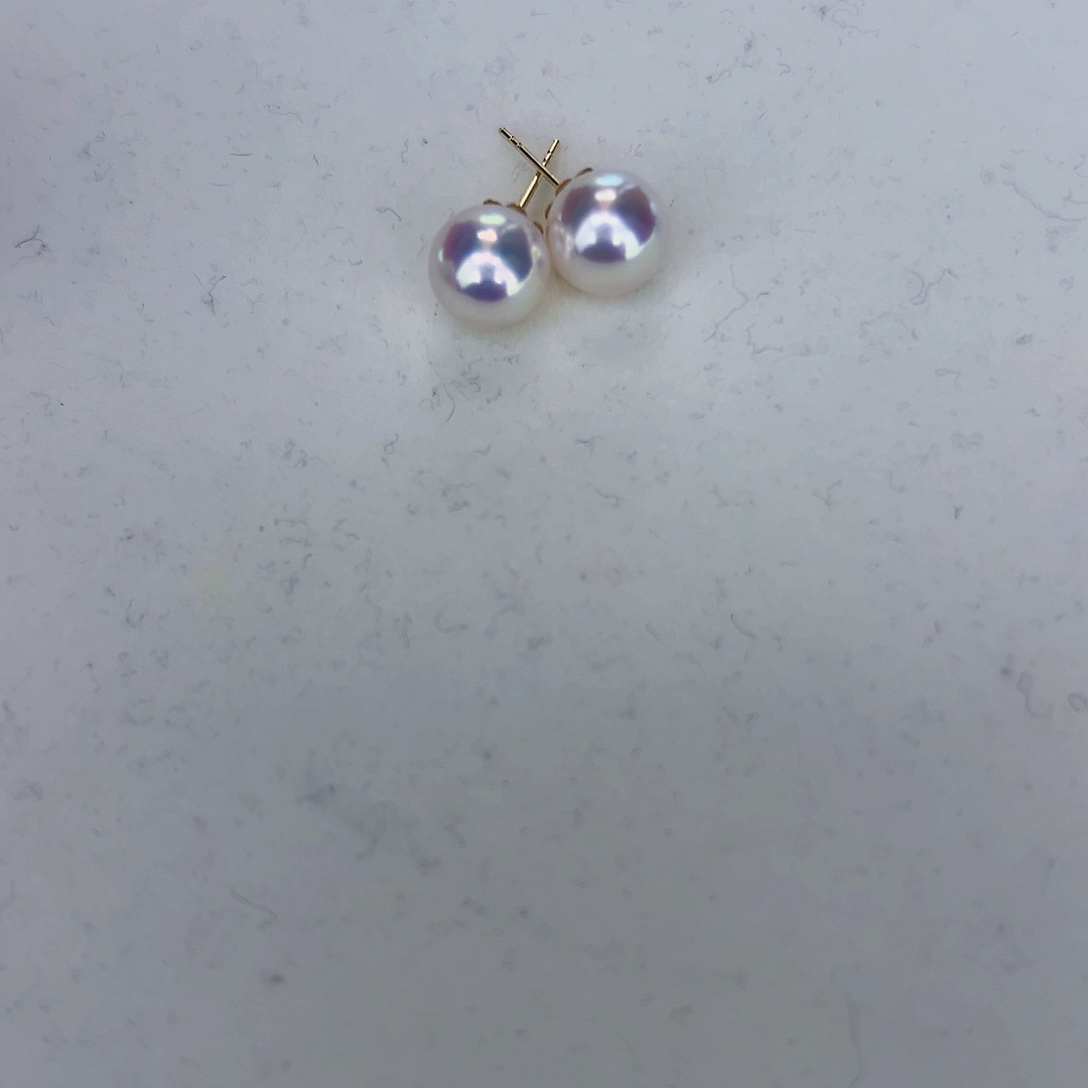 海水珍珠海水akoya天女耳钉8.5-9mm18K金镶嵌