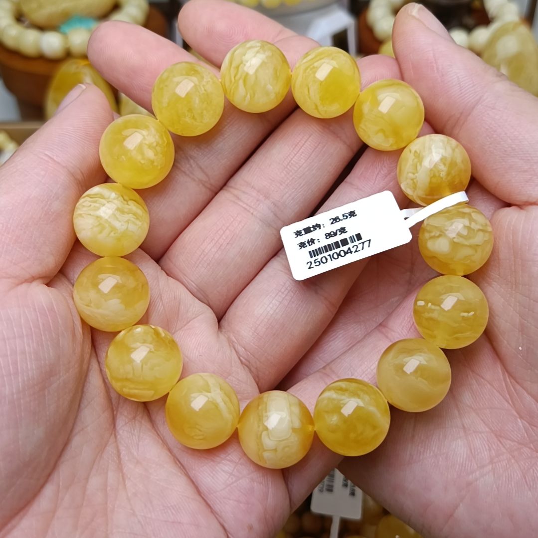 蜜蜡手链未镶嵌^****^14圆珠虎皮纹