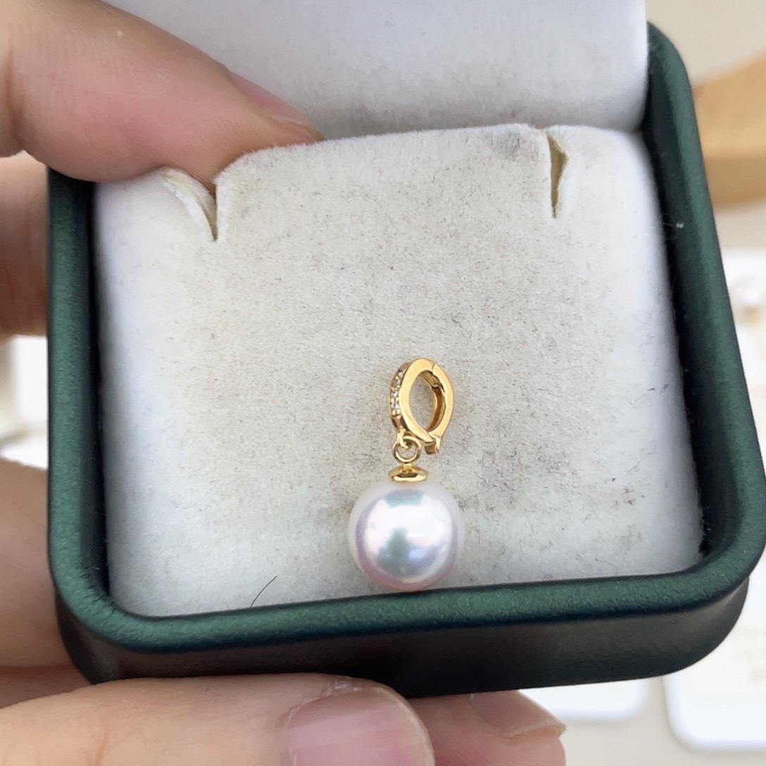 海水珍珠吊坠(不含链)18K金镶嵌8.5-9万能扣