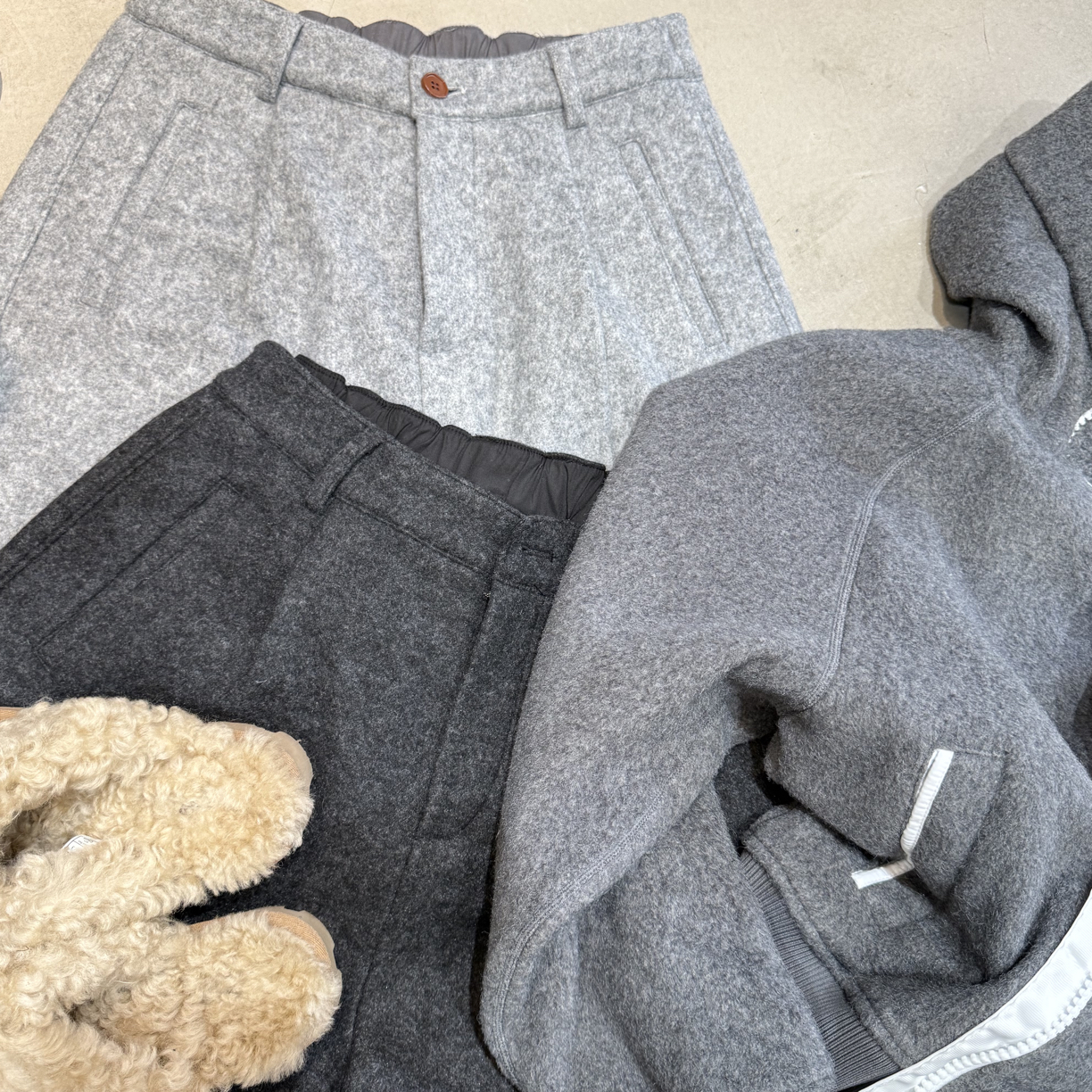 秋冬后松紧腰系扣毛呢短裤女五分裤