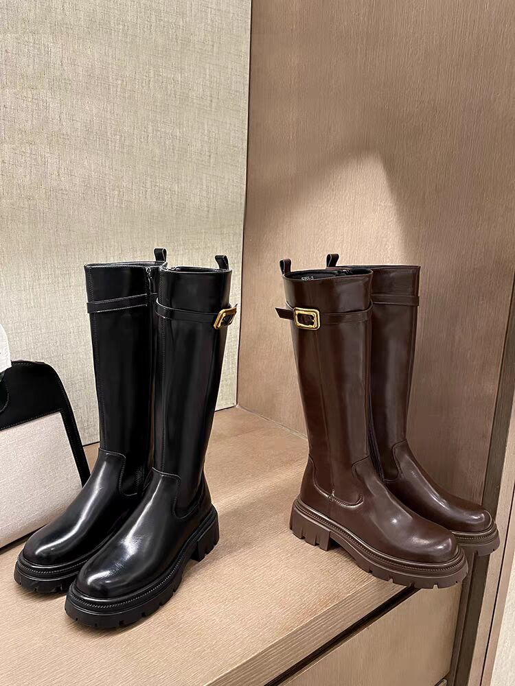 61-1时装靴小个子小腿粗靴子女靴秋冬高筒靴黑色中筒加绒