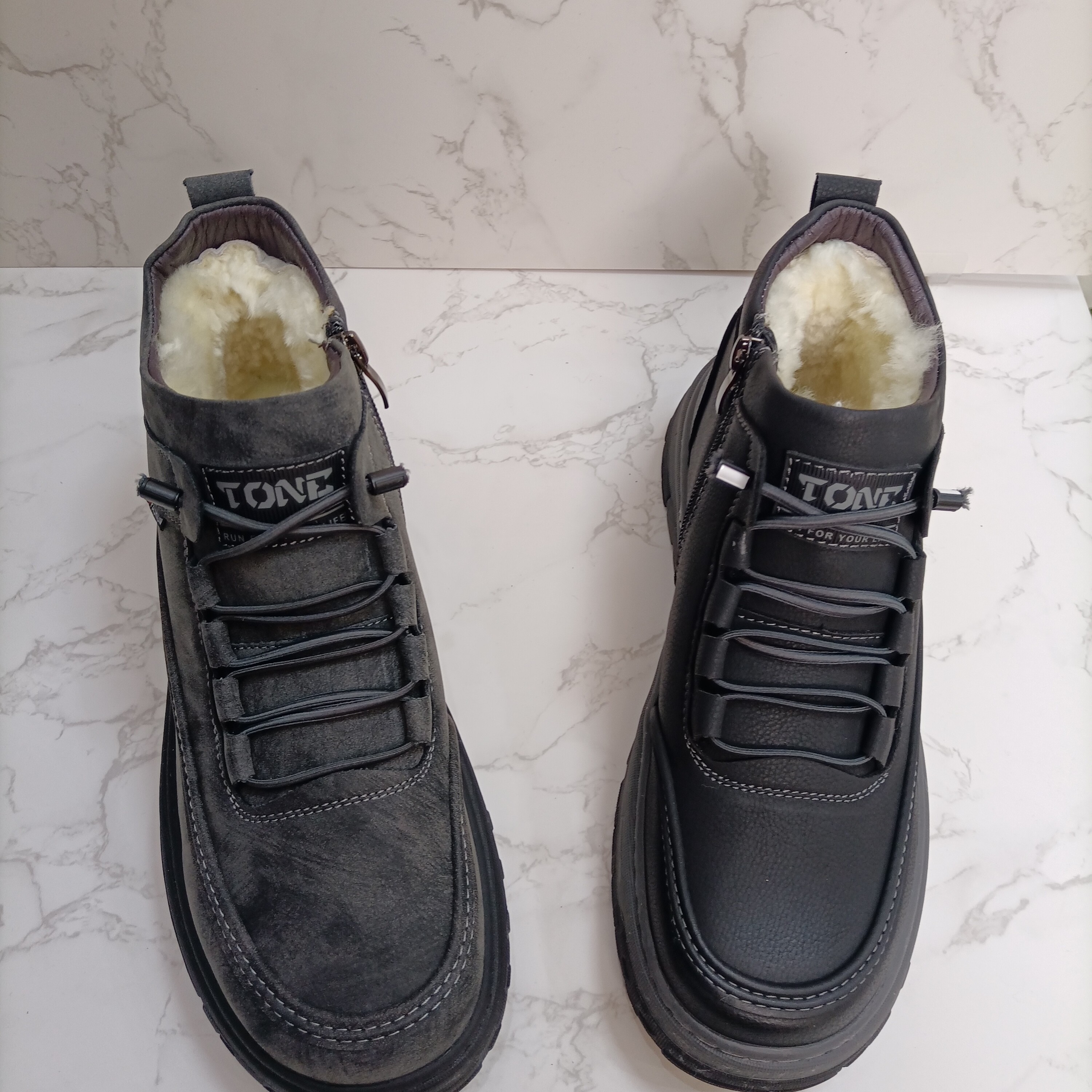 男士新款纯羊毛一脚磴防滑保暖休闲皮鞋真皮休闲鞋