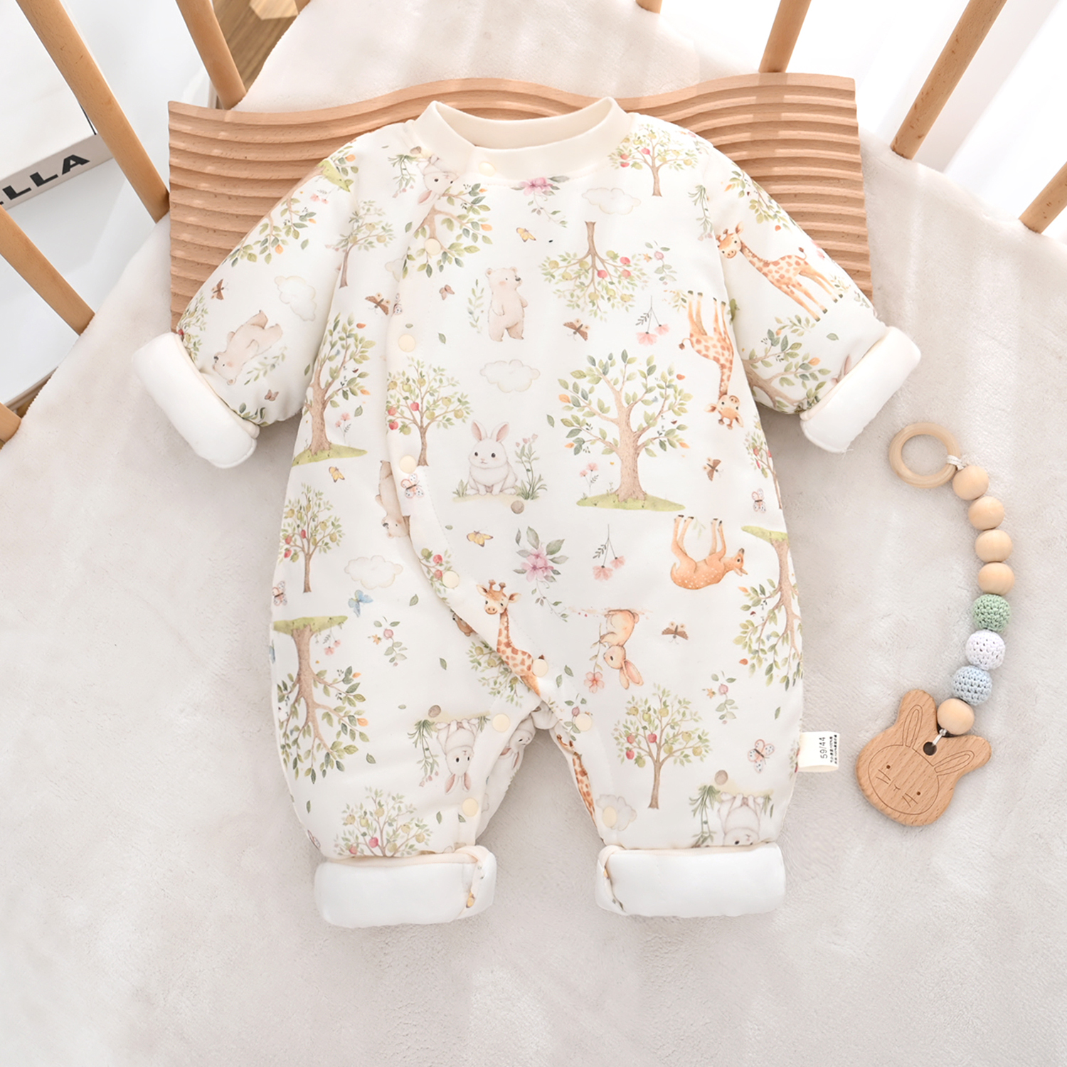 秋冬宝宝150克棉服斜襟哈衣爬服表里纯棉连体衣保暖新生儿婴儿