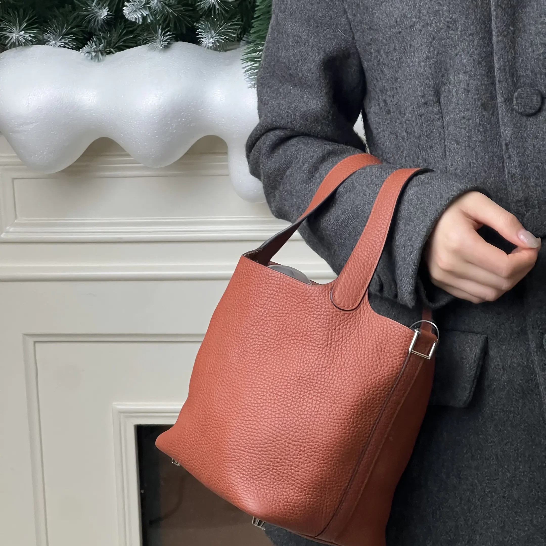 99新 Hermes/爱马仕 爱马仕菜篮子18南瓜色银扣/甄选