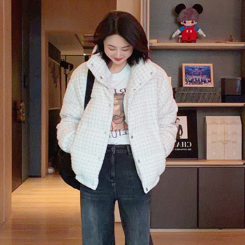 TRACYCHU混羊毛彩珠粗花呢香风鹅绒服百搭保暖款时尚气质冬季新款