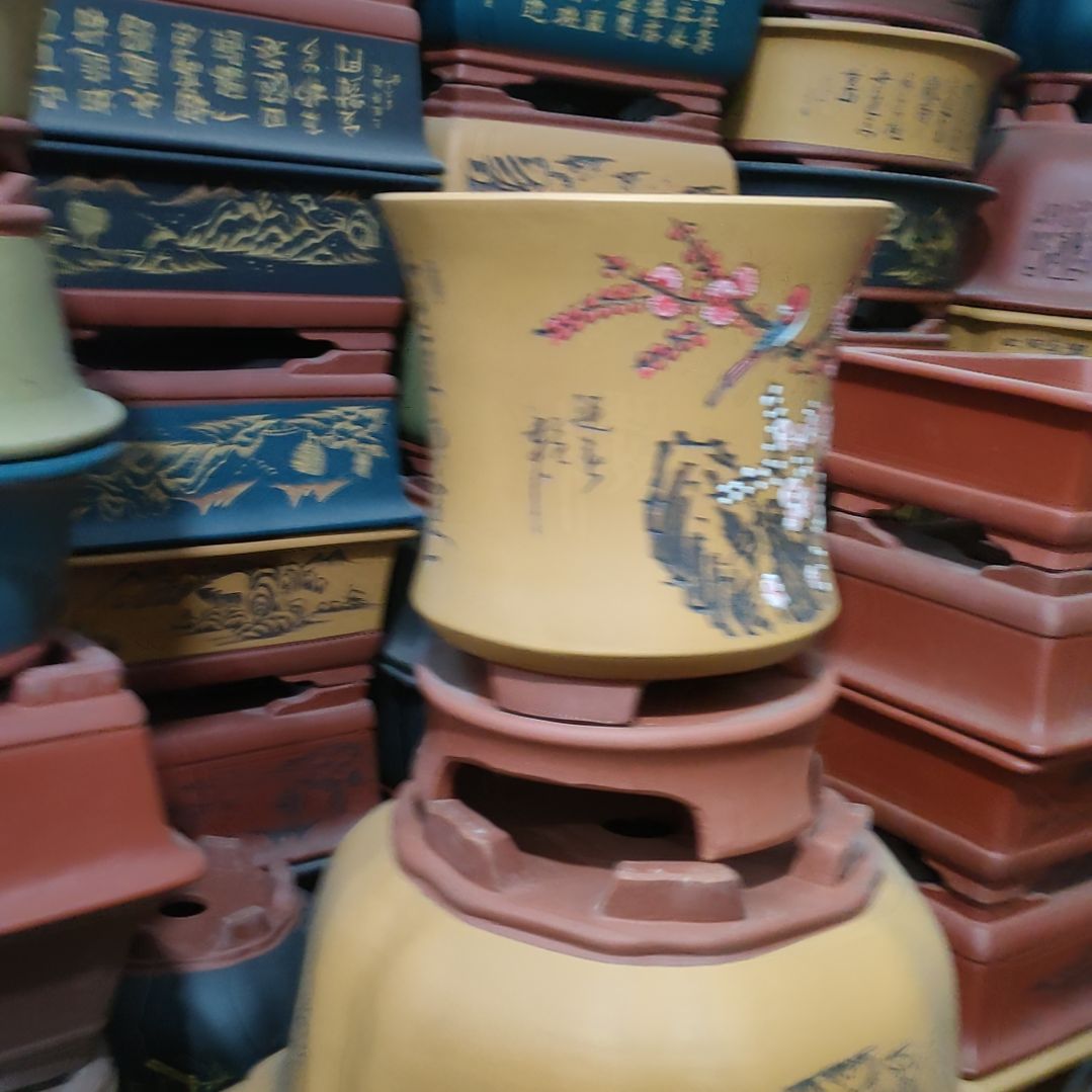 紫砂花盆束腰圆盆黄段泥紫砂花盆