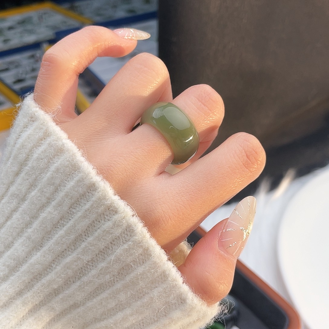 和田玉未镶嵌戒指k117 湖水绿墩墩17.2