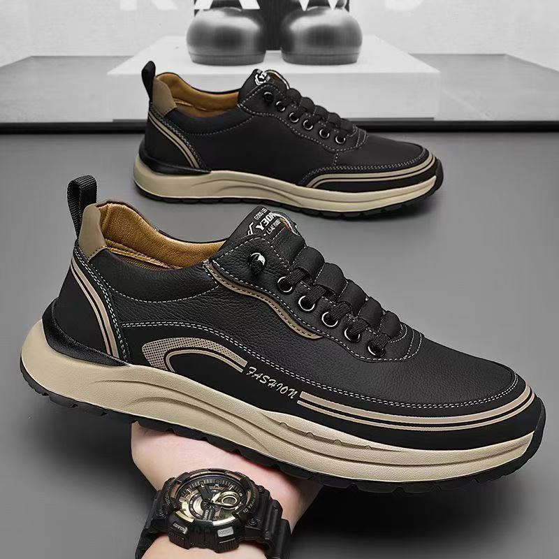 2025百搭运动鞋男士防滑纯色休闲鞋一脚蹬上班干活厚底增高劳保鞋
