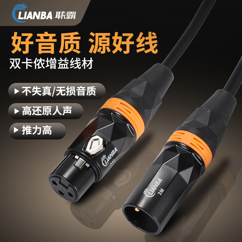 联霸新品双卡侬话筒增益线无损有线麦克风唱歌专业人声舞台录音