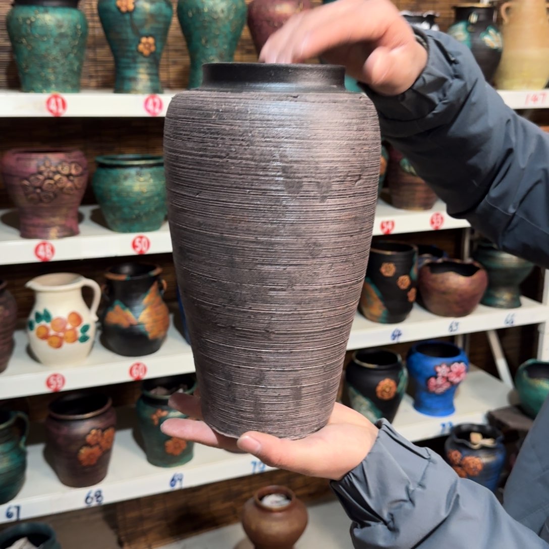 红陶红陶浮雕花盆炸炸炸