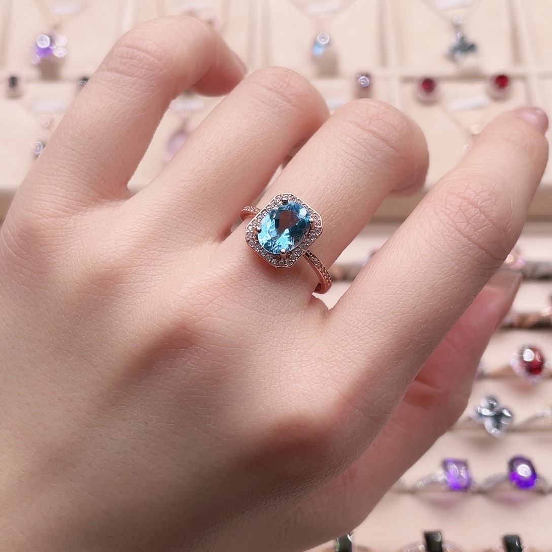 托帕石戒指银S925镶嵌开口