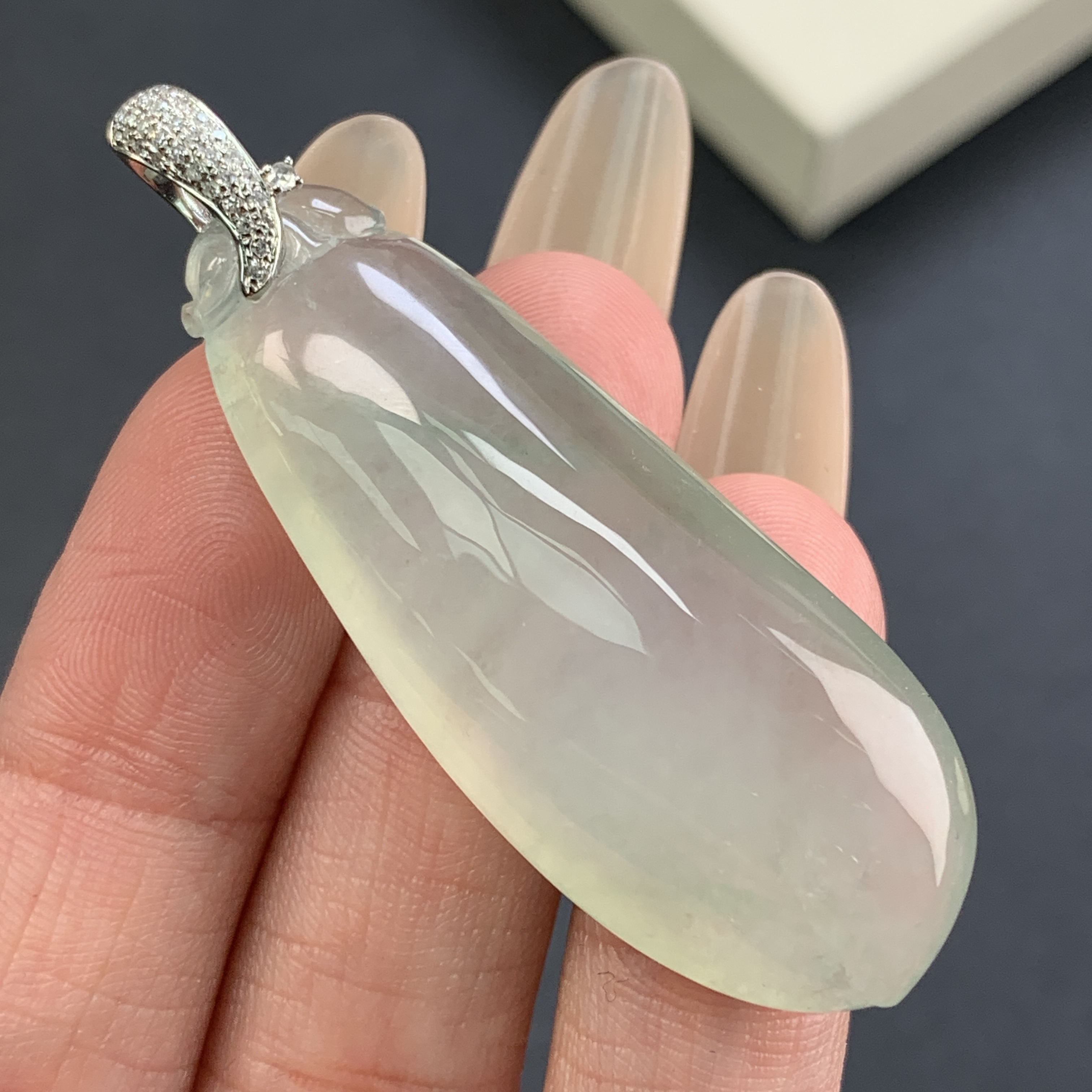 新品推荐·18k金高冰起胶冰晴福瓜翡翠玉石缅A吊坠气质冰润
