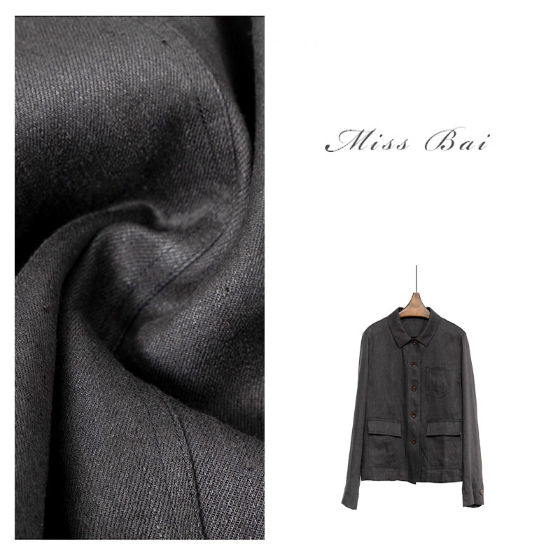 YIWEN-【不做告别】高级感时尚简约黑色汉麻外套WT8005