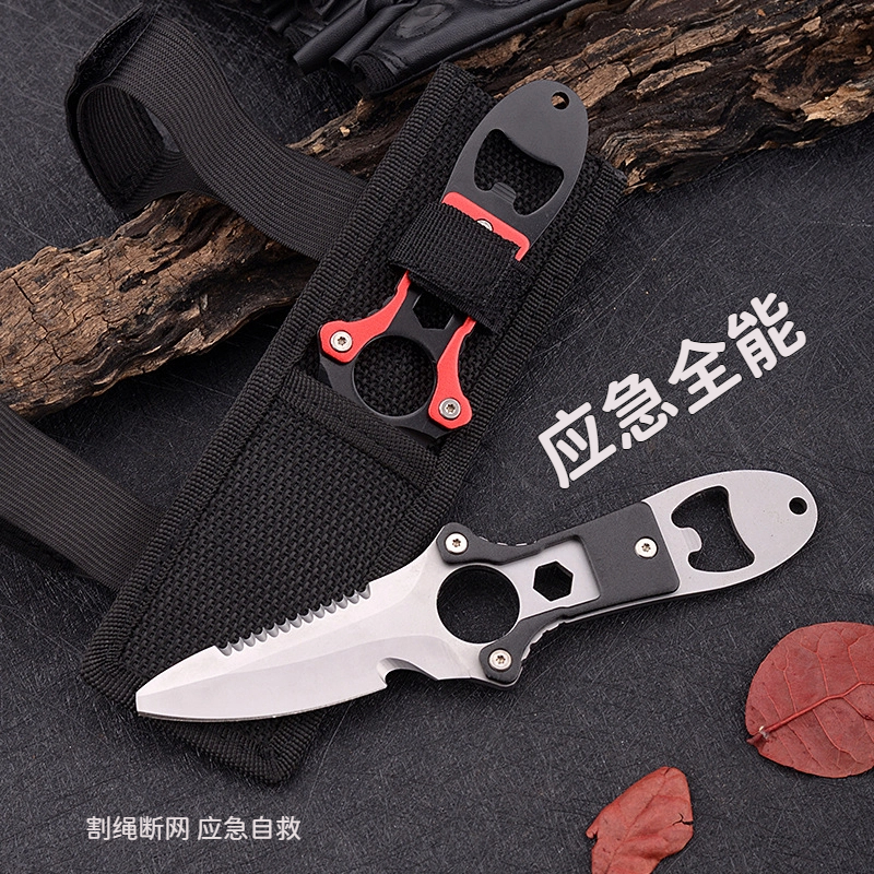 专业不锈钢潜水刀应急割绳锯齿求生刀多功能探险战术便携户外刀