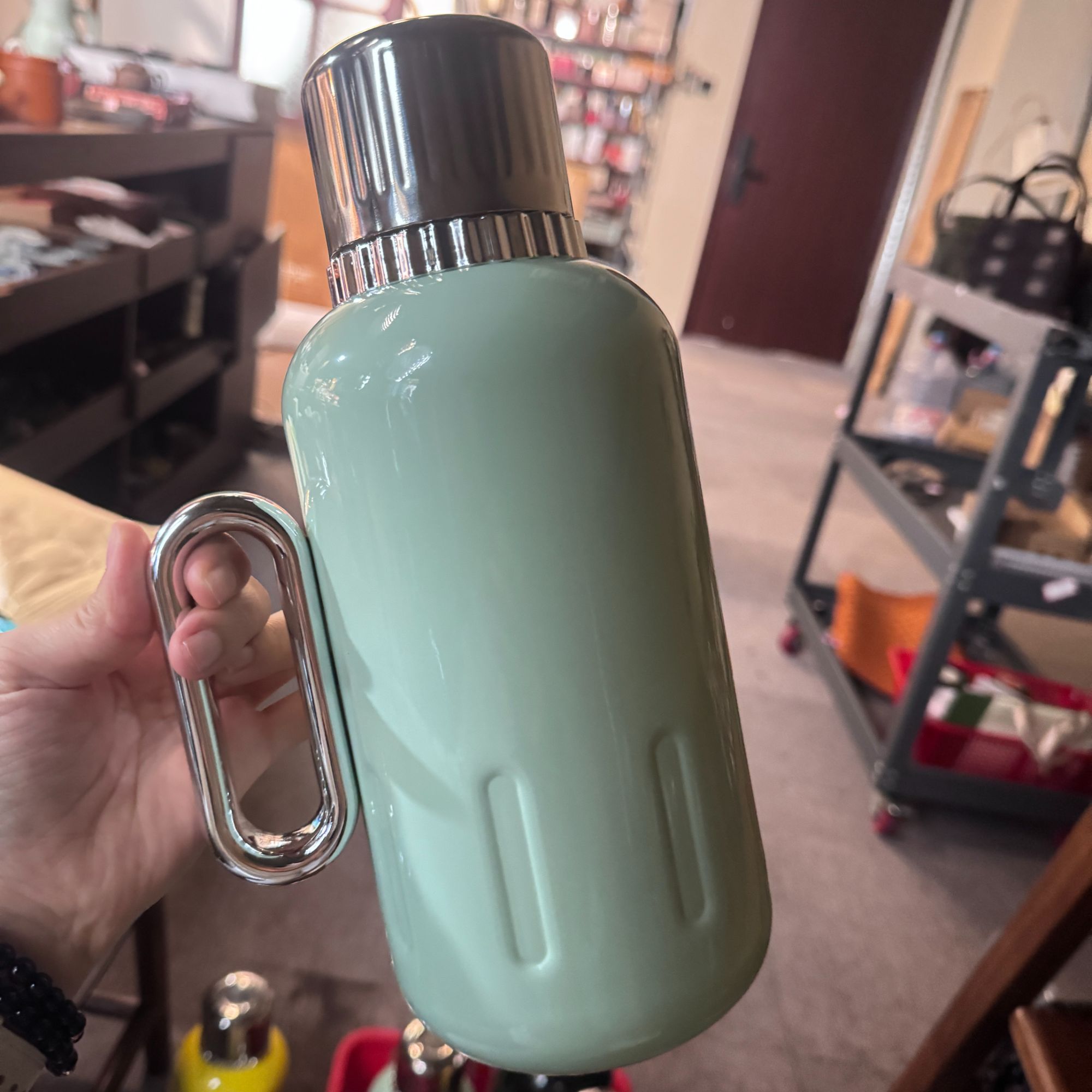 阿茶 绿色不锈钢传家壶（机械显温）1500ml（N00727）