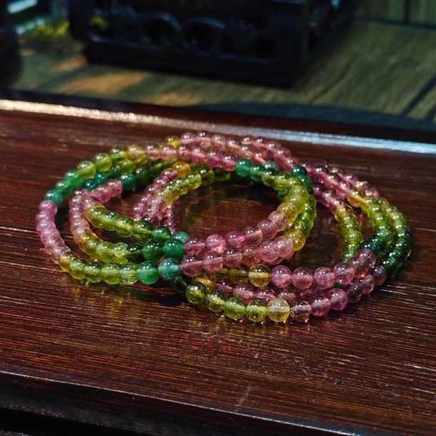 【书记甄选】天然碧玺三圈手链 多样性发一件 约4mm GYW308