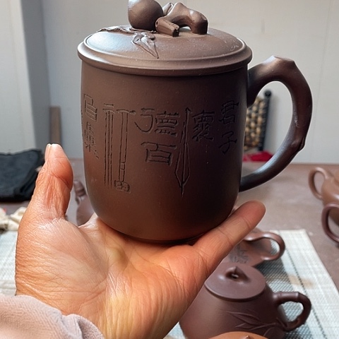 紫砂茶壶原矿老紫泥，盖杯，380 c c