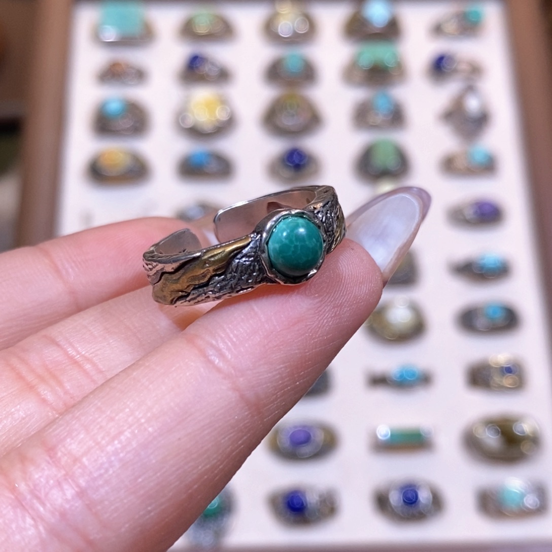 绿松石戒指银S925镶嵌黑***馆戒指