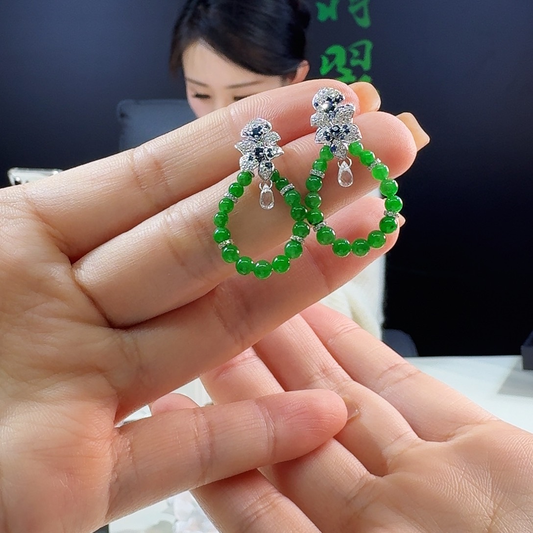 翡翠耳饰18K金镶嵌18k镶嵌