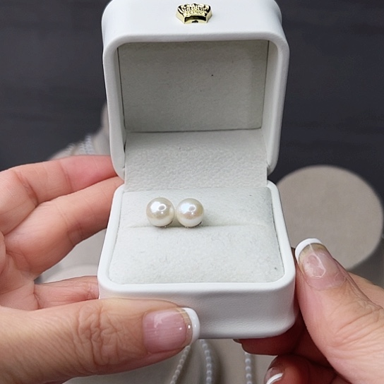 海水珍珠耳钉银S925镶嵌