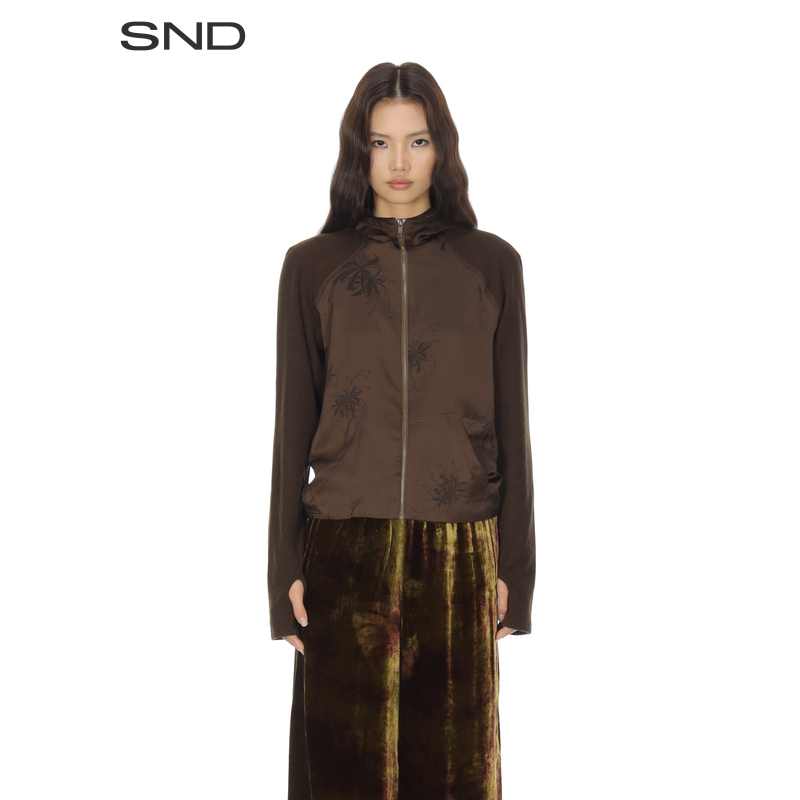 【UNCHATGRIS 设计师品牌】SND AW25 印花立裁镂空拉链帽衫