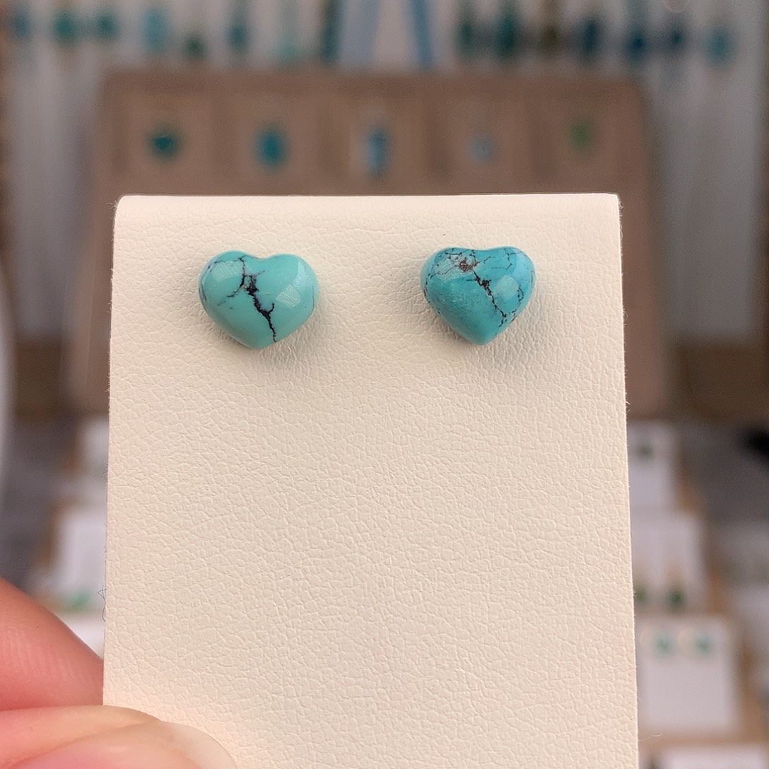 绿松石银S925镶嵌耳饰