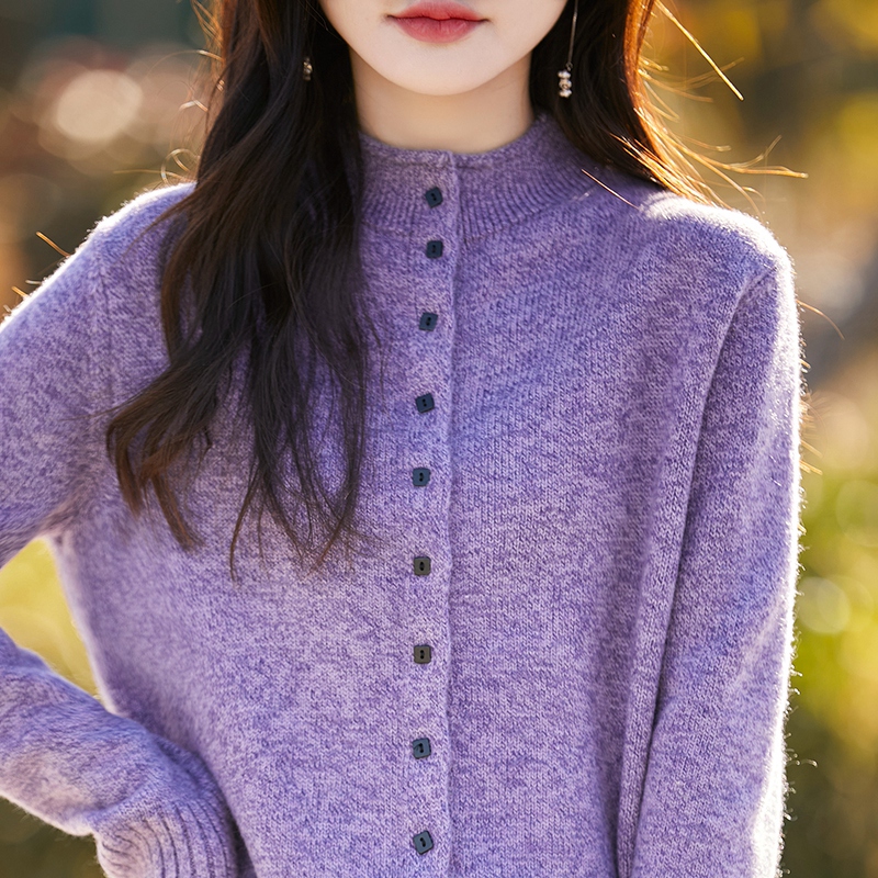 2025秋冬新款洋气花纱半高领针织开衫女加厚减龄毛衣软糯宽松上衣