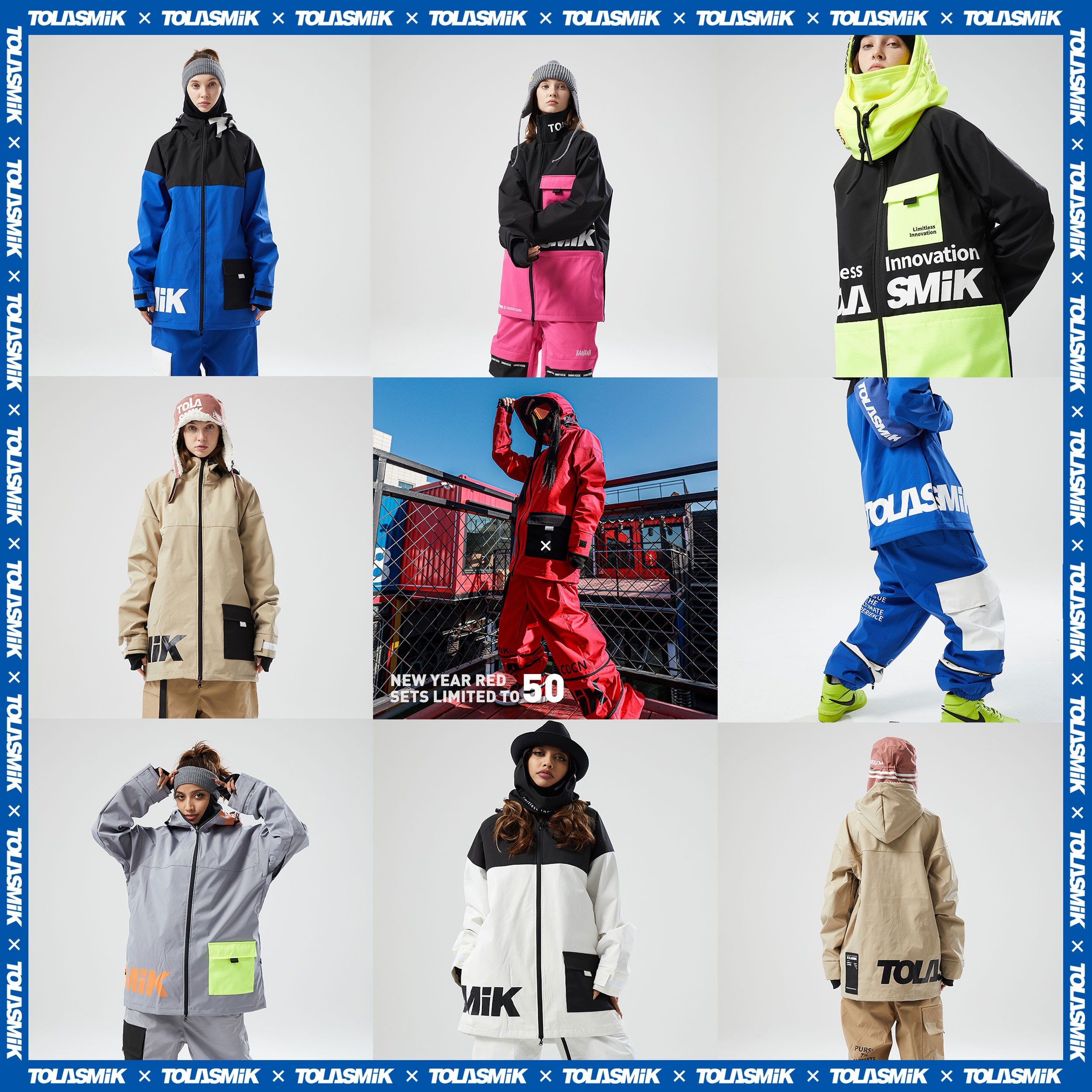 tolasmik滑雪服男女同款立领带帽滑雪裤防风防水滑雪衣冬季