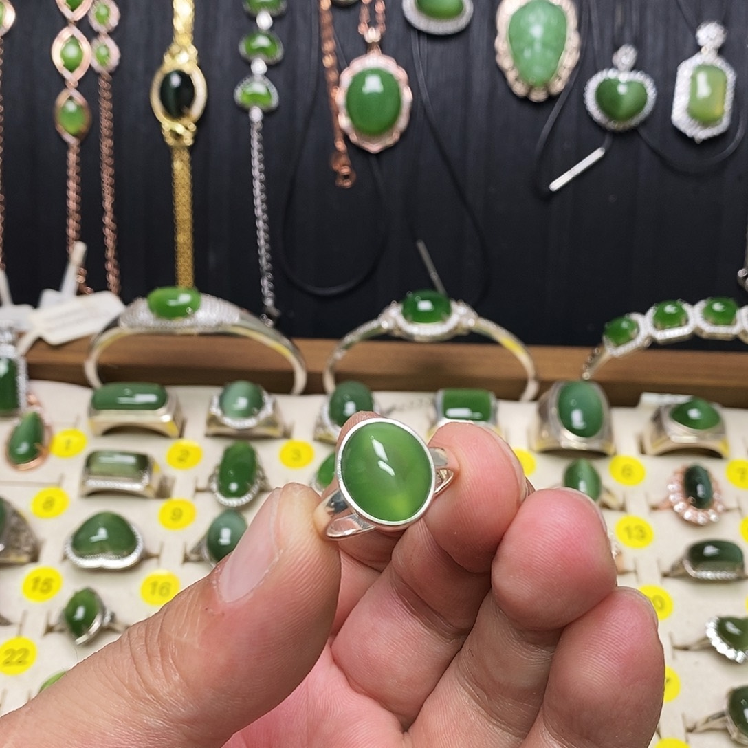 和田玉（碧玉）银S925镶嵌戒指