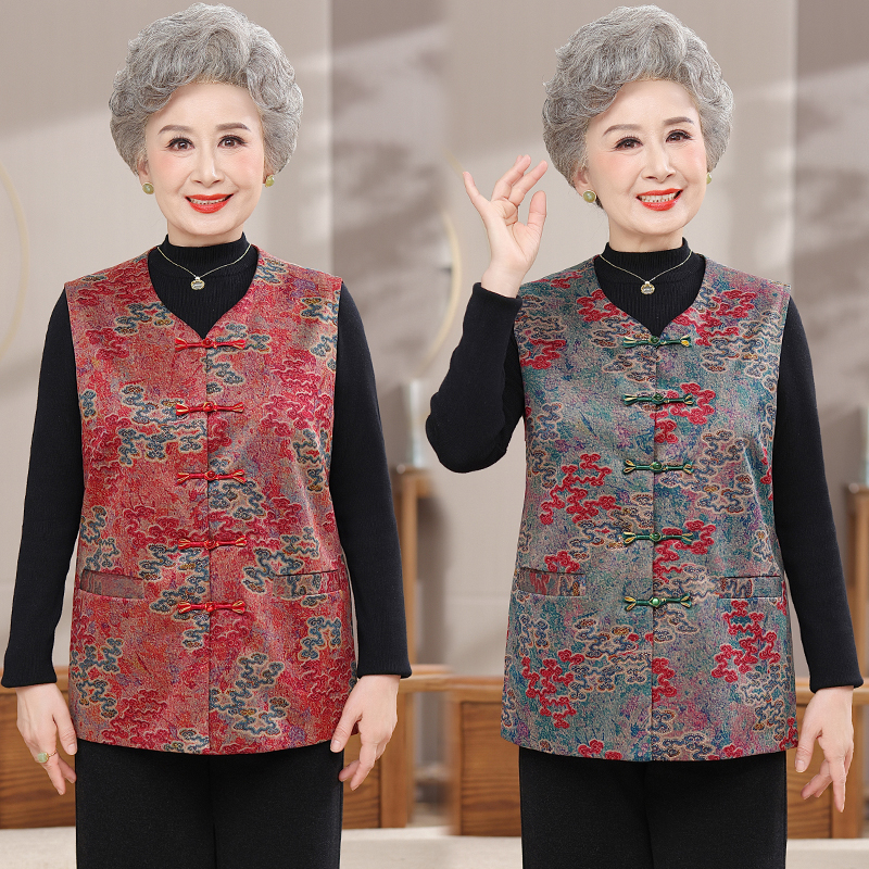 2025新款中老年马甲气质女装保暖民族风中老年妈妈装加厚马夹