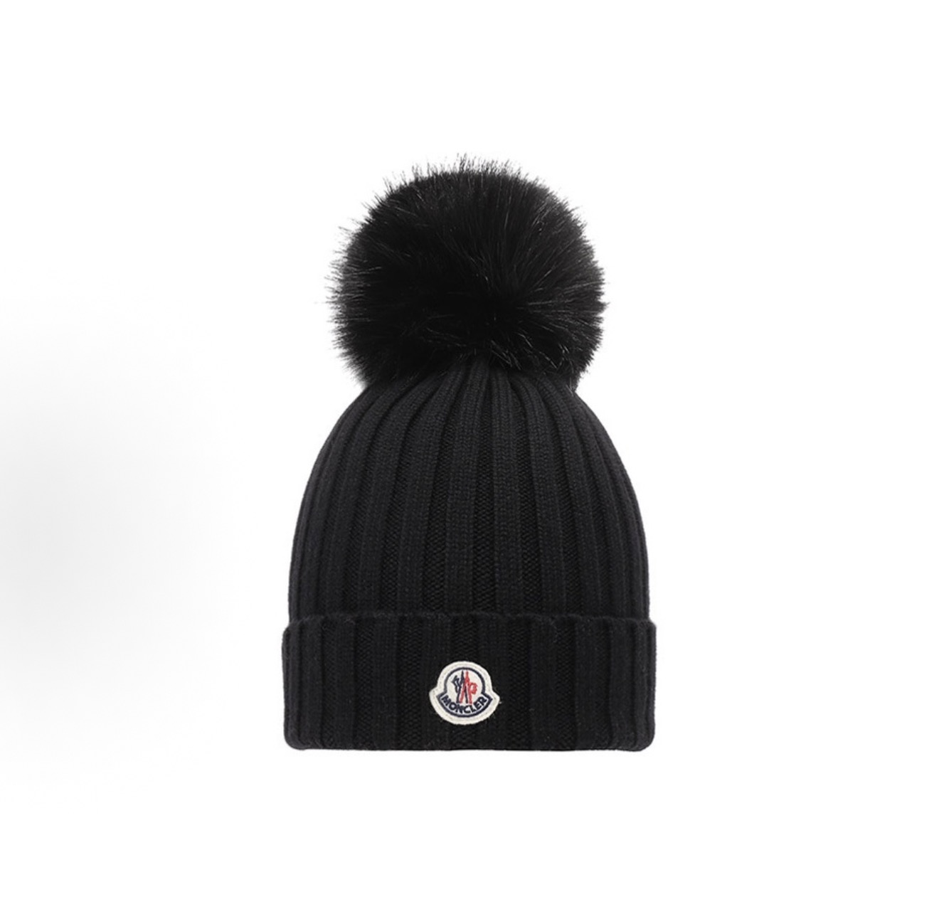 未使用 MONCLER 25秋冬毛球冷帽 黑色/蓝色