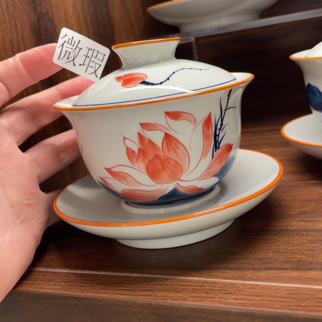 釉下手绘茶具微瑕