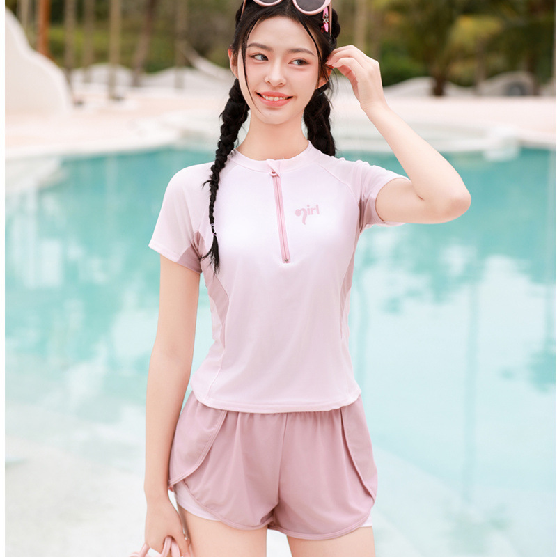 2025新款分体泳衣运动保守少女感运动学生遮肚平角大码温泉泳装女