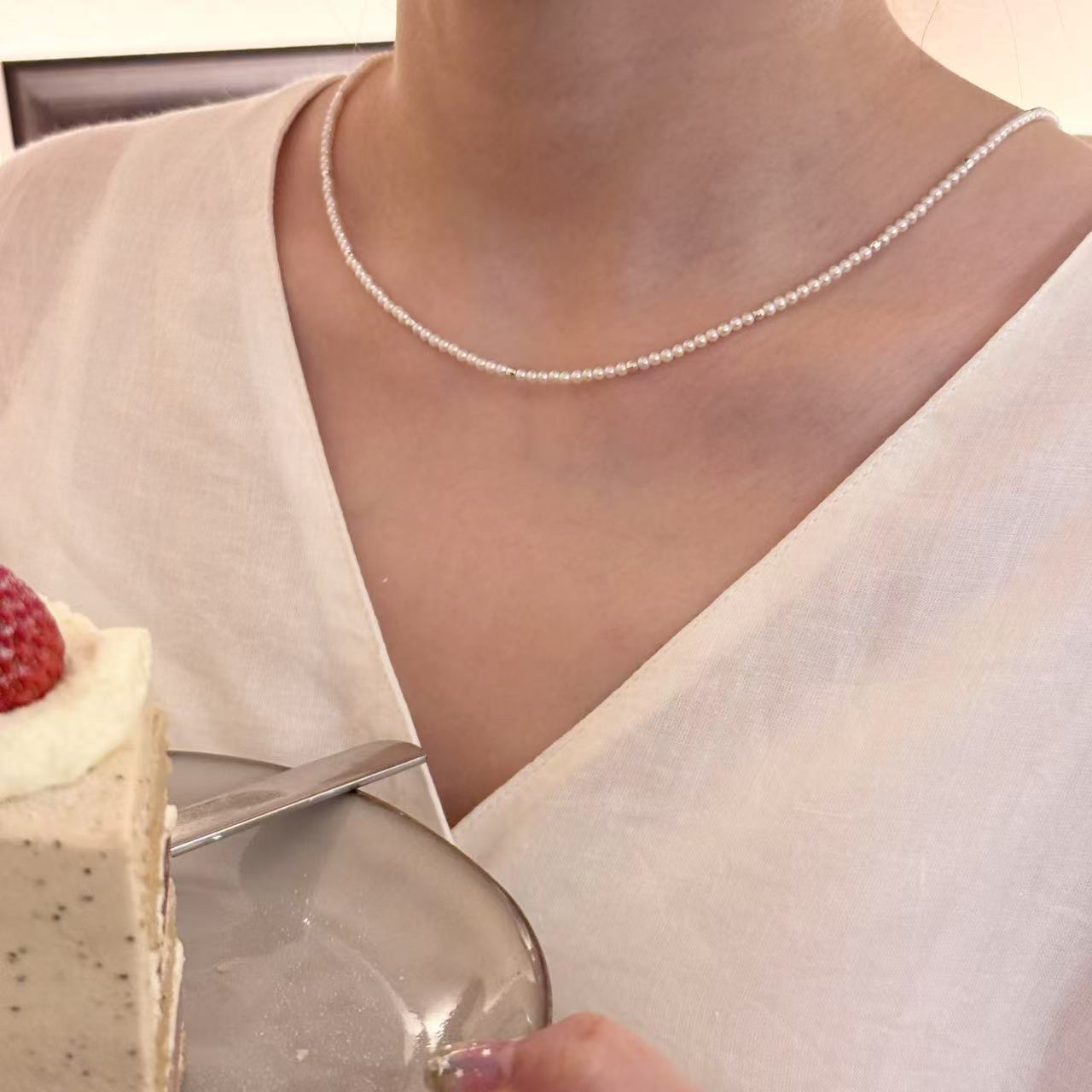 链子925银 珠珠项链 近圆无暇  星河蹦迪珠款