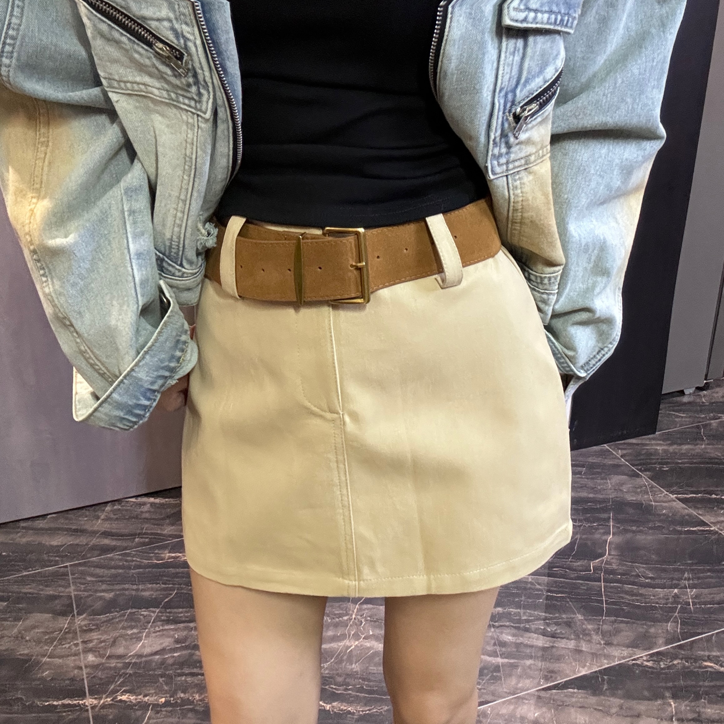 春季新款复古辣妹半身裙显瘦时尚时尚百搭带腰带